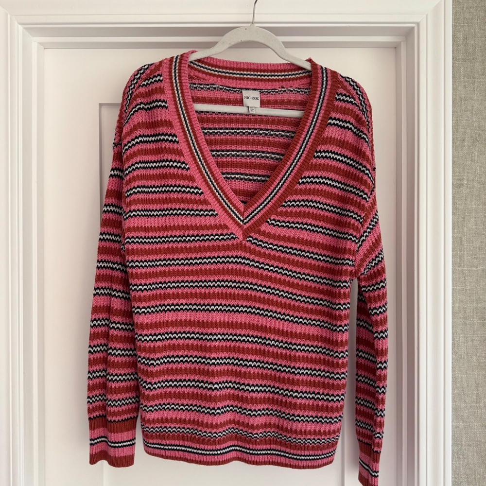 Nic + Zoe Island Sunset V-neck Sweater - size XL
